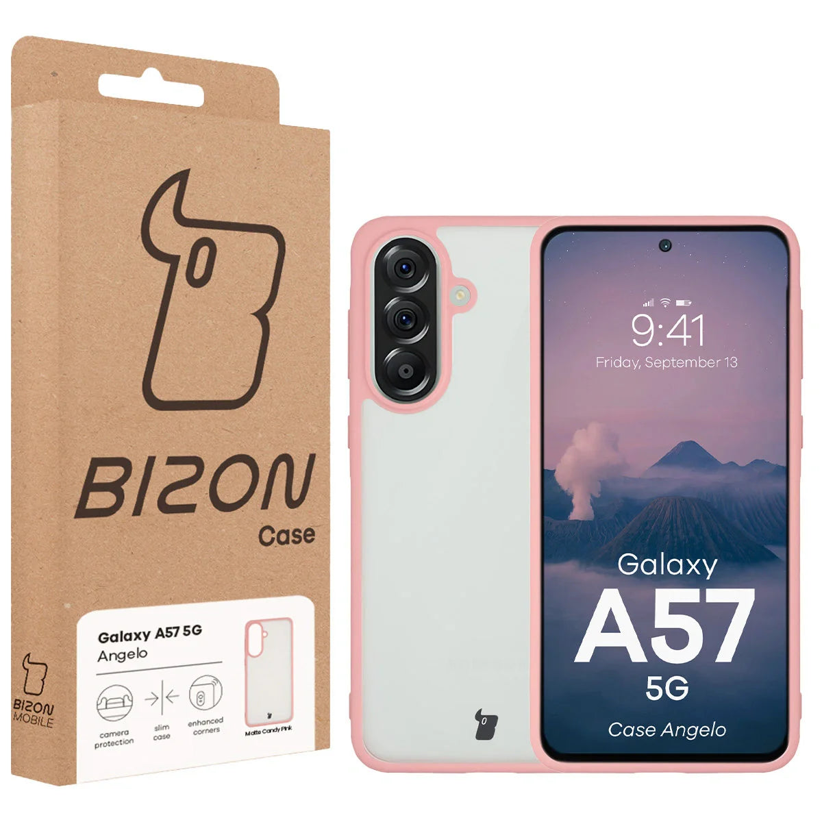 Handyhülle für Galaxy A57 5G, Bizon Case Angelo, Semitransparent mit hellrosa Rahmen