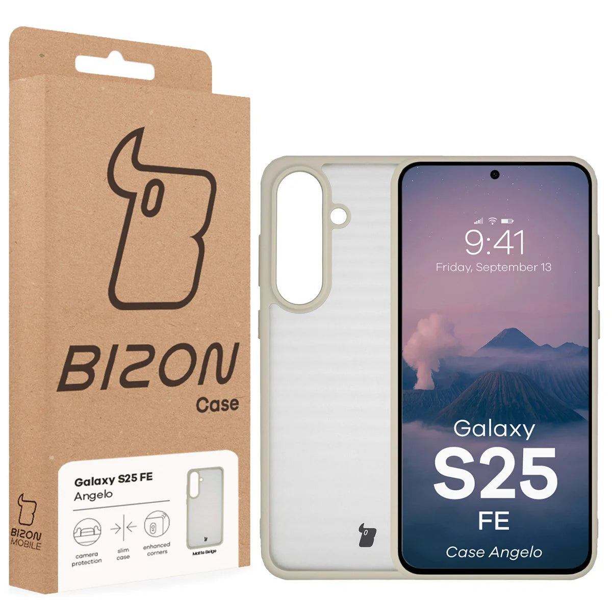 Handyhülle für Galaxy S25 FE, Bizon Case Angelo, Semitransparent mit beigem Rahmen