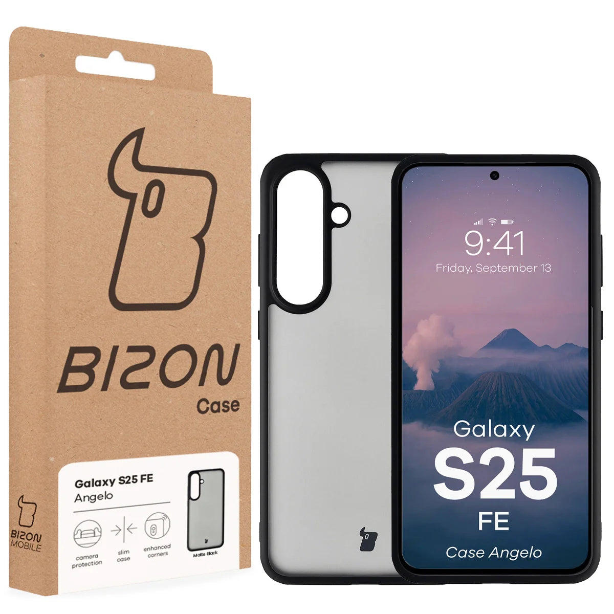 Handyhülle für Galaxy S25 FE, Bizon Case Angelo, Getönte mit schwarzem Rahmen