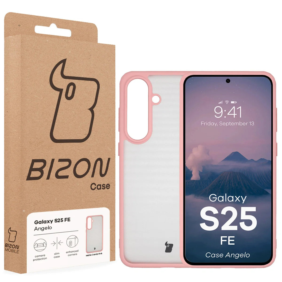 Handyhülle für Galaxy S25 FE, Bizon Case Angelo, Semitransparent mit hellrosa Rahmen