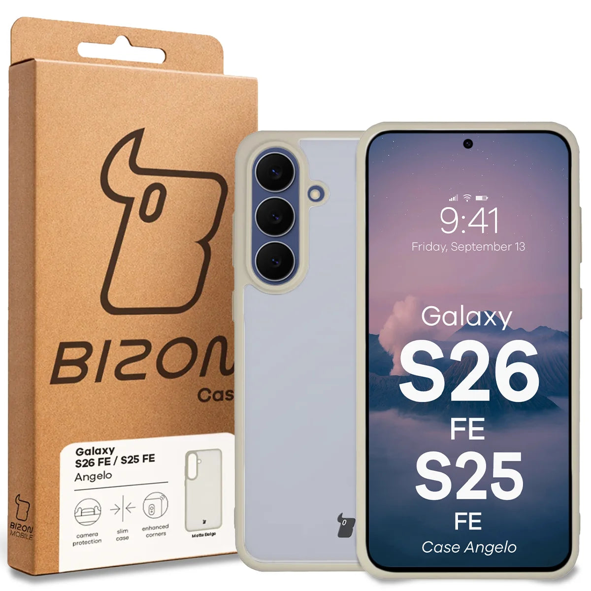 Handyhülle für Galaxy S26 FE / S25 FE, Bizon Case Angelo, Semitransparent mit beigem Rahmen (6/6)