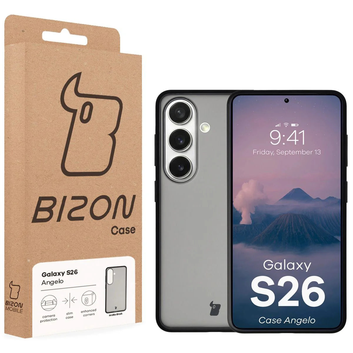 Handyhülle für Galaxy S26, Bizon Case Angelo, Getönte mit schwarzem Rahmen