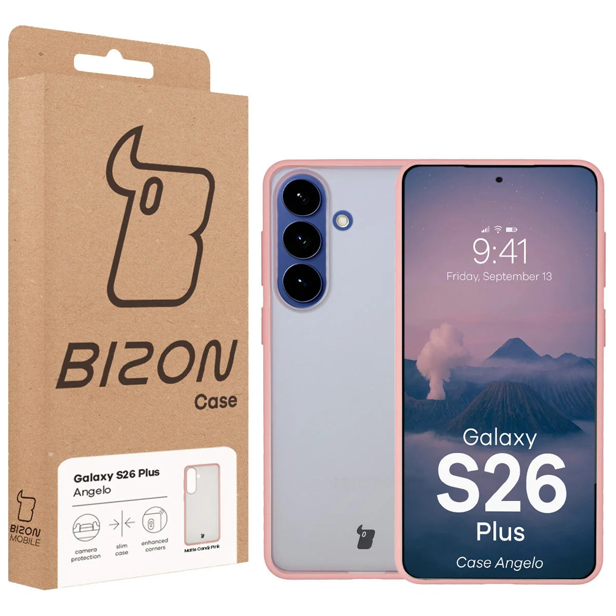 Handyhülle für Galaxy S26 Plus, Bizon Case Angelo, Semitransparent mit hellrosa Rahmen