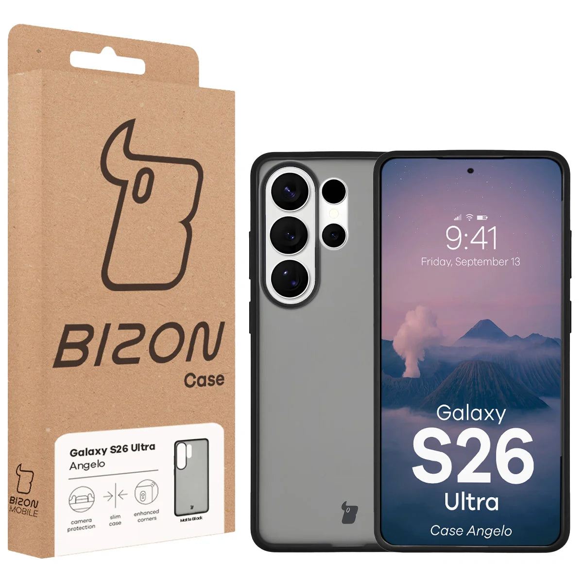 Handyhülle für Galaxy S26 Ultra, Bizon Case Angelo, Getönte mit schwarzem Rahmen