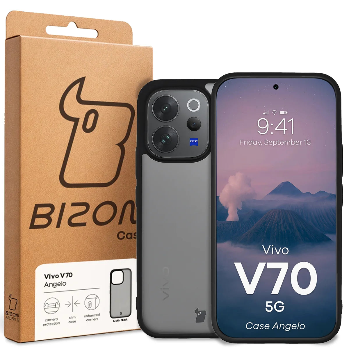 Handyhülle für Vivo V70 5G, Bizon Case Angelo, Getönte mit schwarzem Rahmen