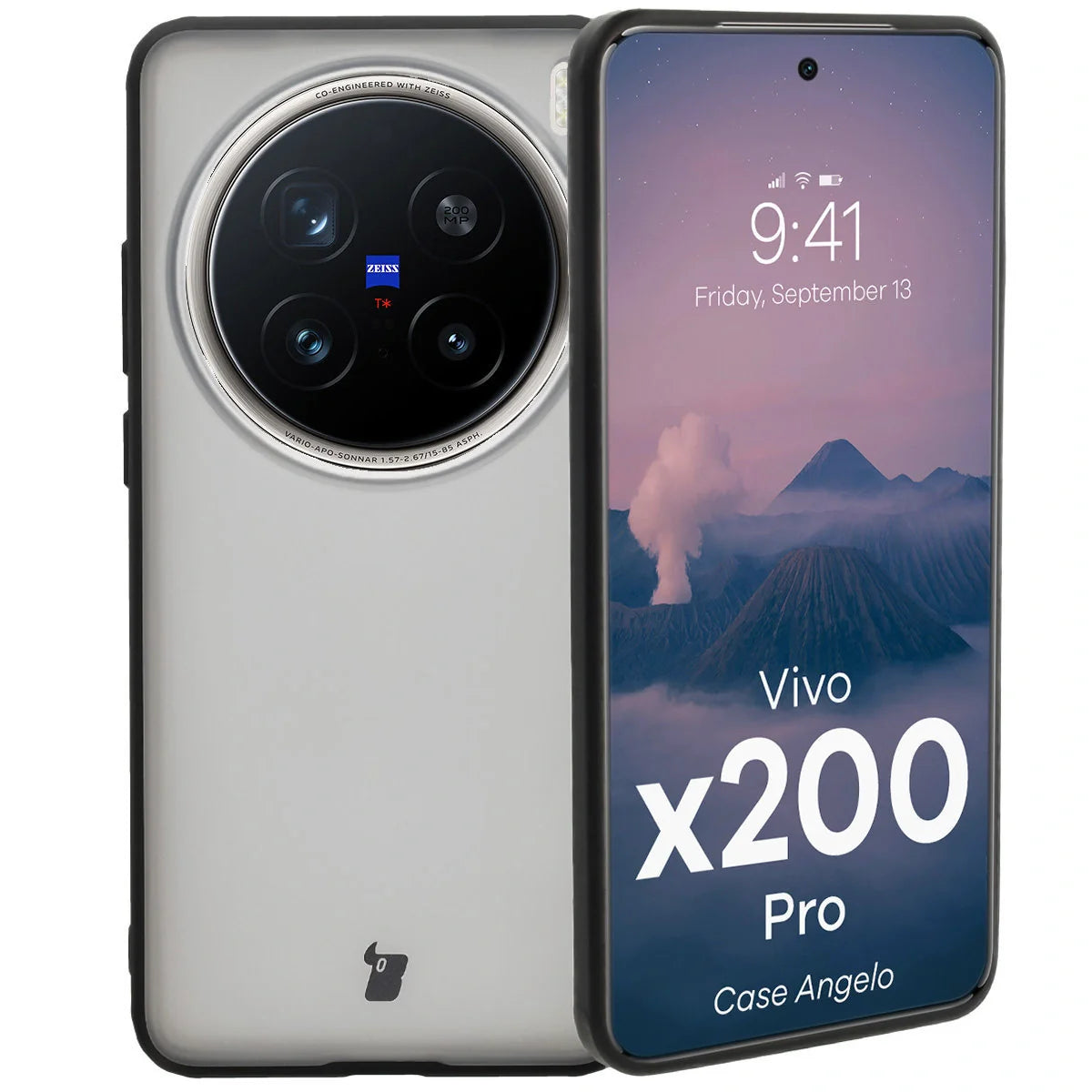 Handyhülle für Vivo X200 Pro, Bizon Case Angelo, Durchscheinend mit schwarzem Rahmen