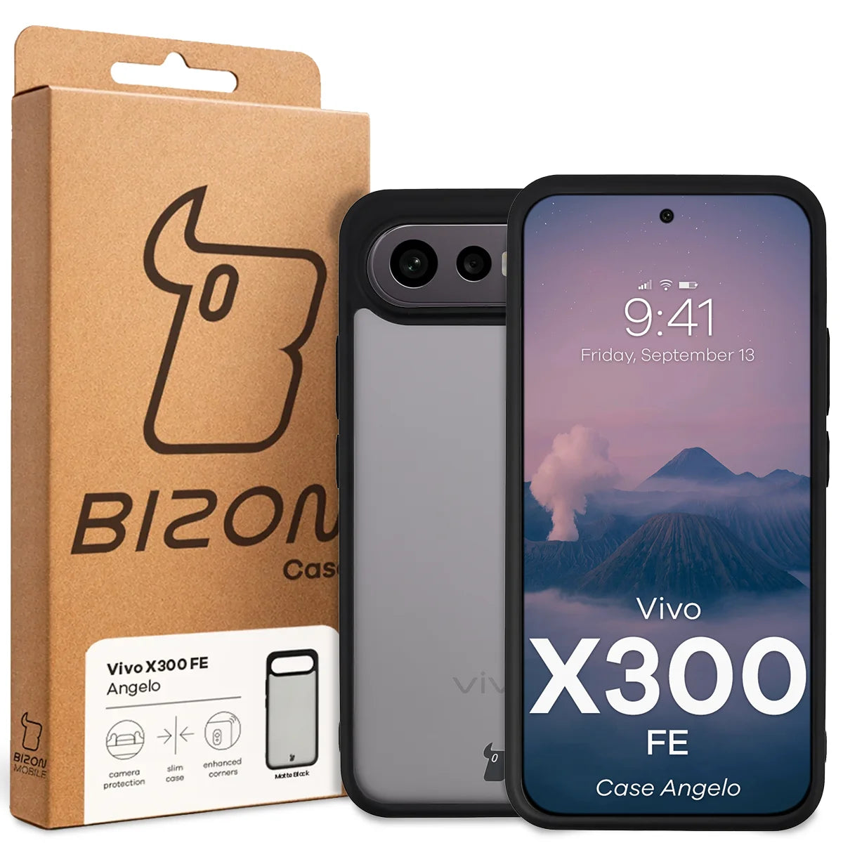 Handyhülle für Vivo X300 FE, Bizon Case Angelo, Getönte mit schwarzem Rahmen