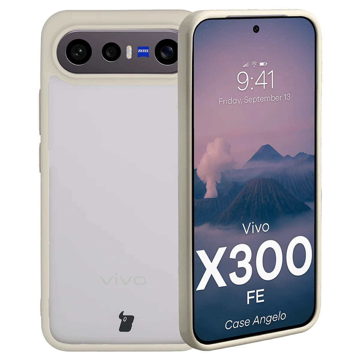 Handyhülle für Vivo X300 FE, Bizon Case Angelo, Semitransparent mit beigem Rahmen