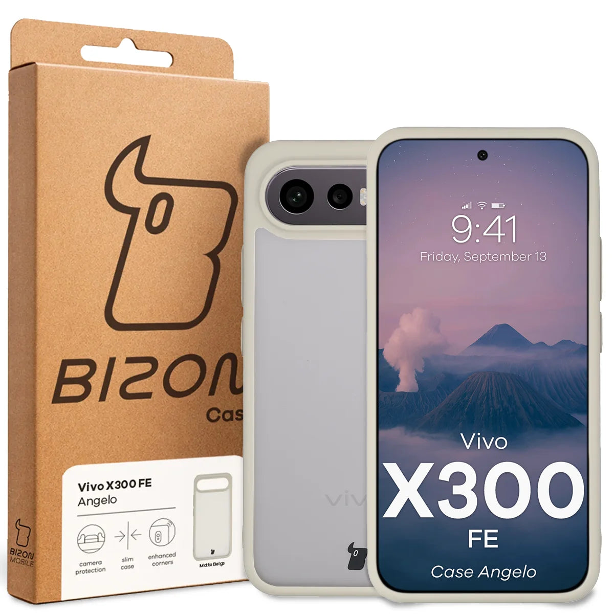 Handyhülle für Vivo X300 FE, Bizon Case Angelo, Semitransparent mit beigem Rahmen