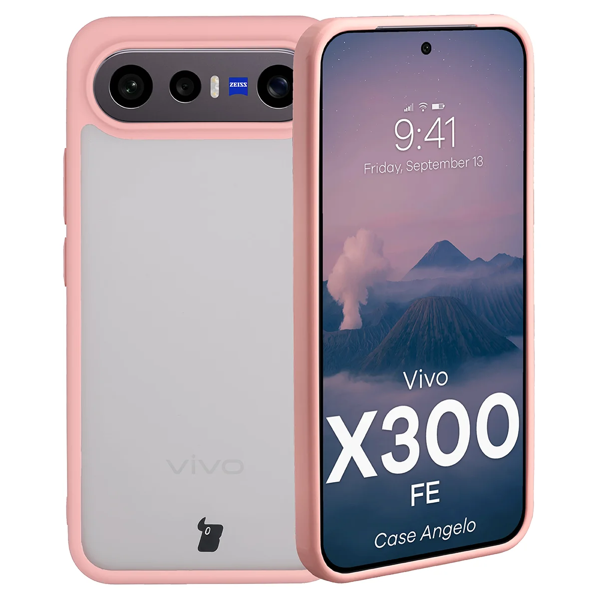 Handyhülle für Vivo X300 FE, Bizon Case Angelo, Semitransparent mit hellrosem Rahmen