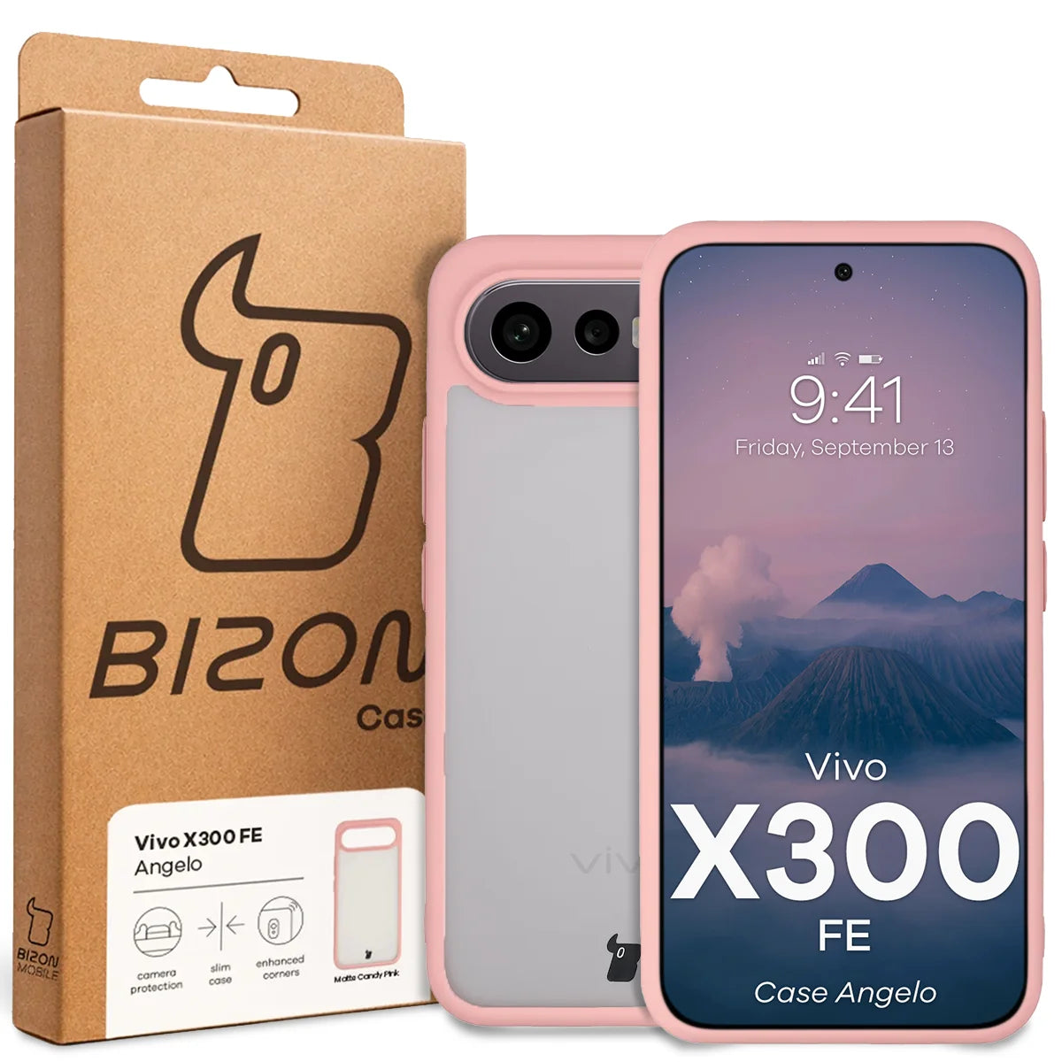 Handyhülle für Vivo X300 FE, Bizon Case Angelo, Semitransparent mit hellrosem Rahmen