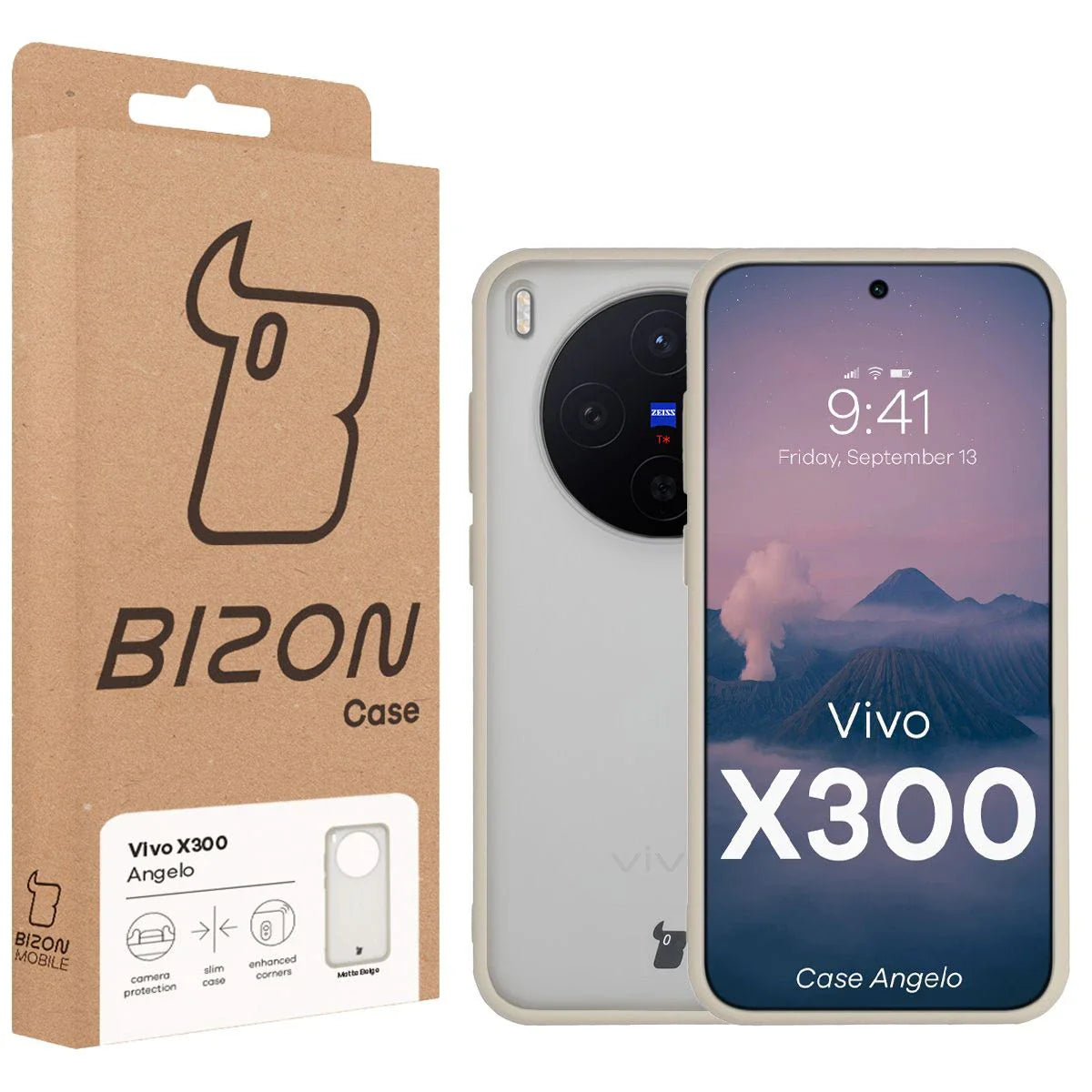 Handyhülle für Vivo X300, Bizon Case Angelo, Semitransparent mit beigem Rahmen
