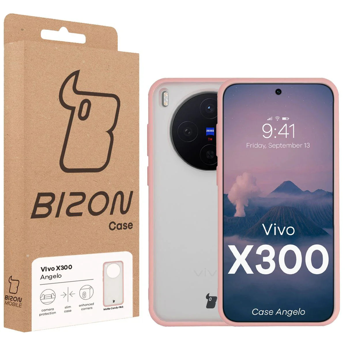 Handyhülle für Vivo X300, Bizon Case Angelo, Semitransparent mit hellrosa Rahmen