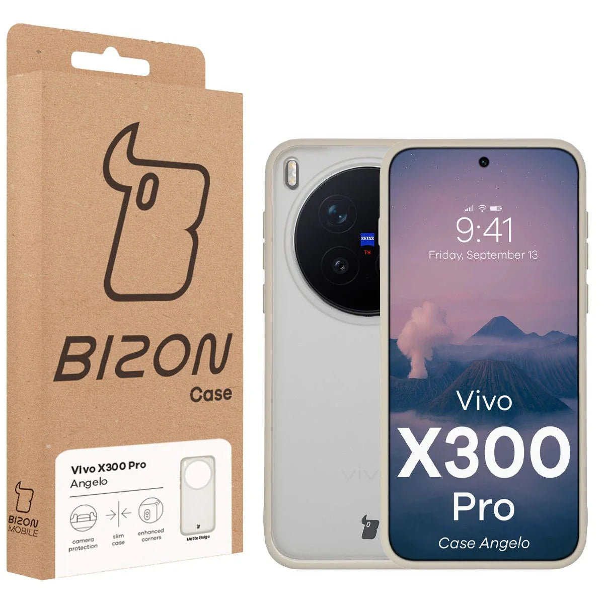 Handyhülle für Vivo X300 Pro, Bizon Case Angelo, Semitransparent mit beigem Rahmen