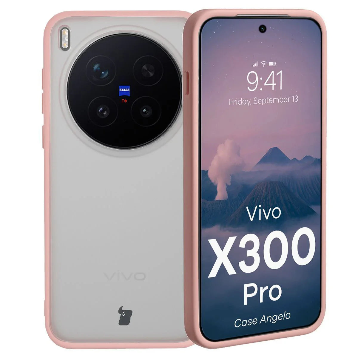 Handyhülle für Vivo X300 Pro, Bizon Case Angelo, Semitransparent mit hellrosa Rahmen