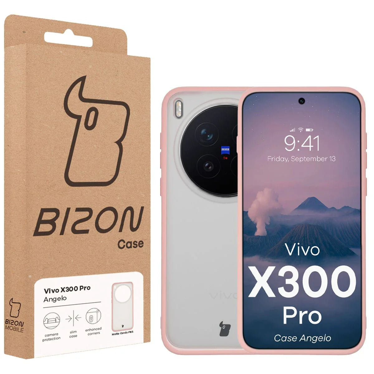 Handyhülle für Vivo X300 Pro, Bizon Case Angelo, Semitransparent mit hellrosa Rahmen