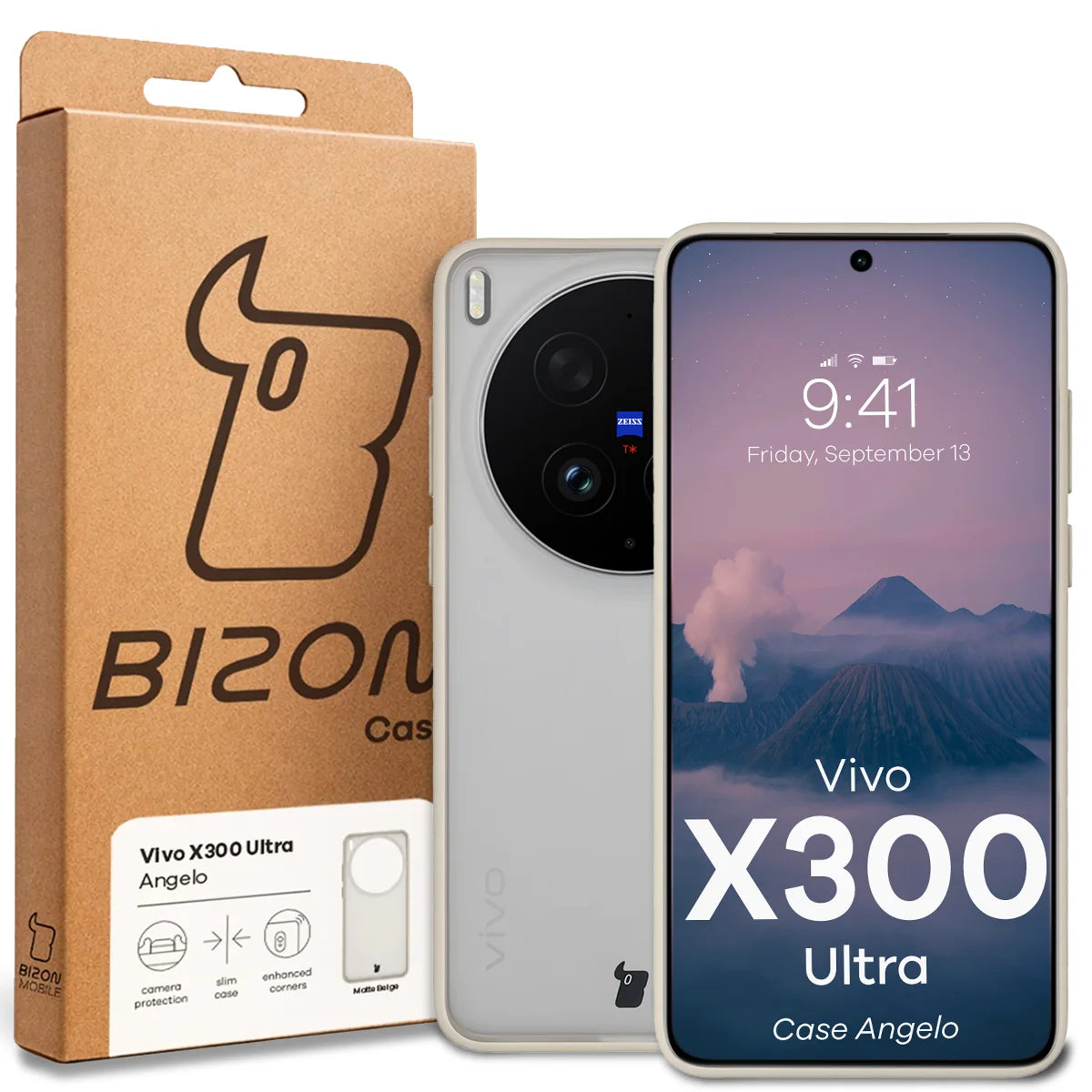 Handyhülle für Vivo X300 Ultra, Bizon Case Angelo, Semitransparent mit beigem Rahmen