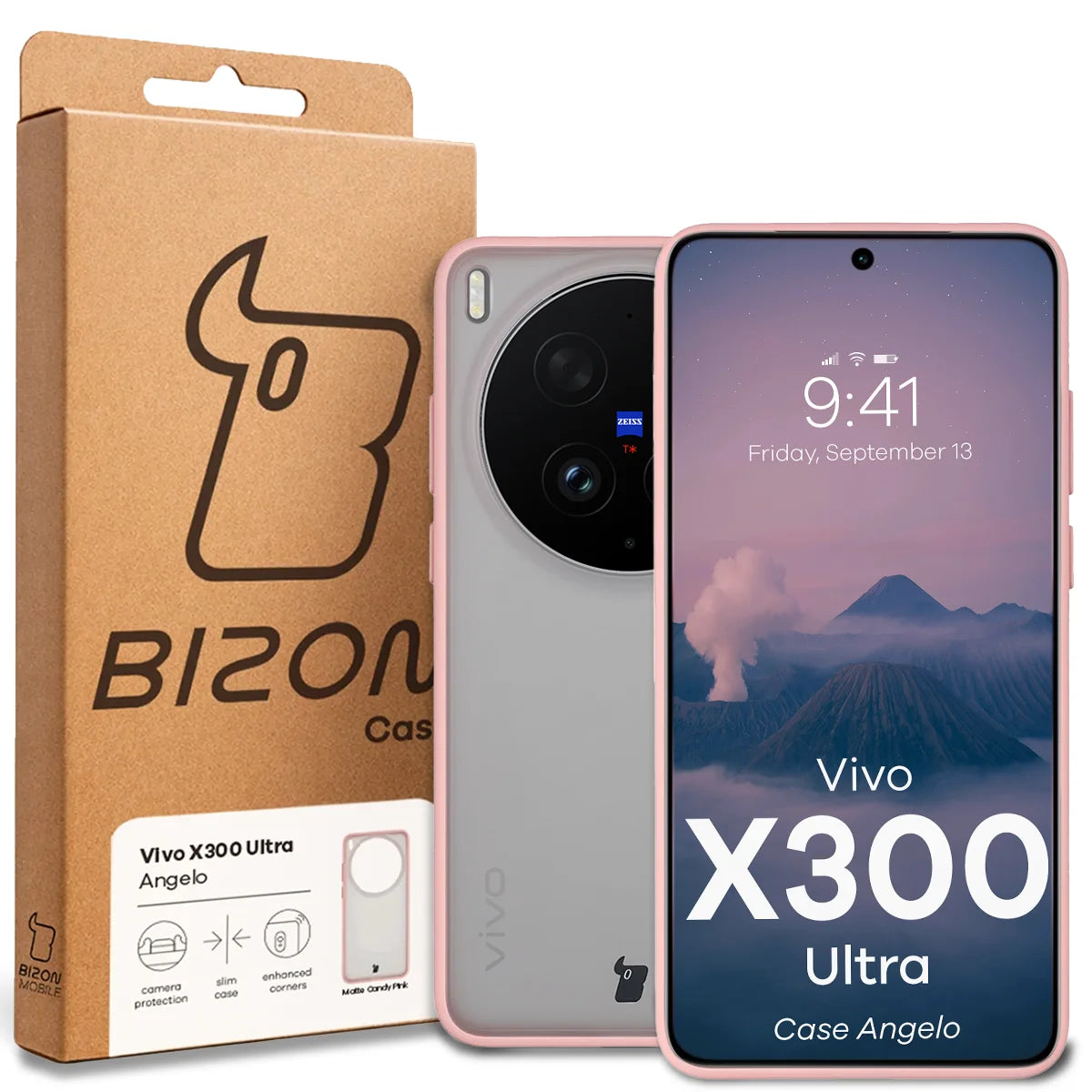 Handyhülle für Vivo X300 Ultra, Bizon Case Angelo, Semitransparent mit hellrosem Rahmen