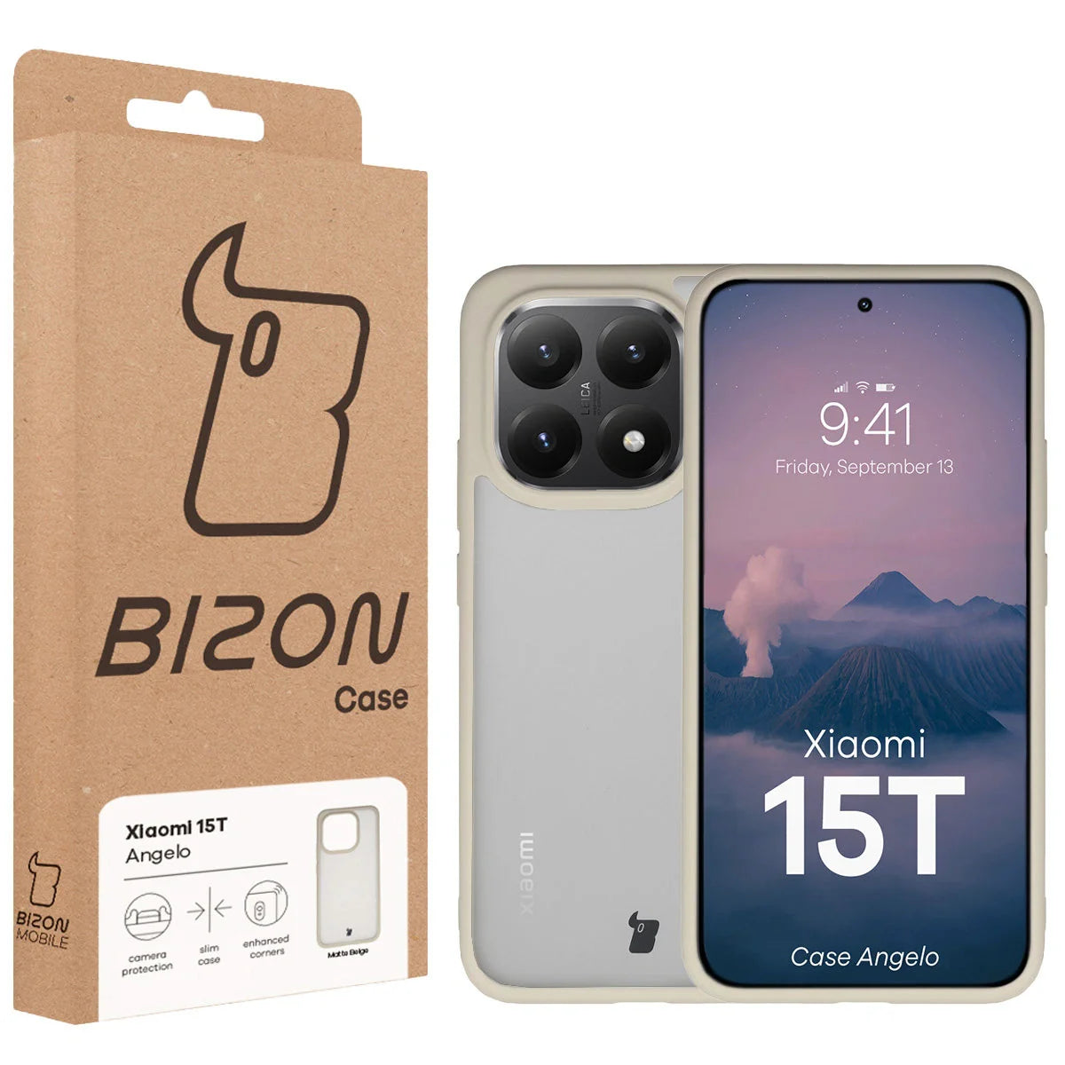 Handyhülle für Xiaomi 15T, Bizon Case Angelo, Semitransparent mit beigem Rahmen