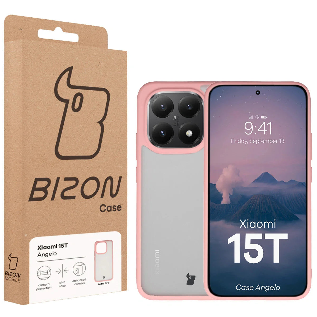 Handyhülle für Xiaomi 15T, Bizon Case Angelo, Semitransparent mit hellrosa Rahmen