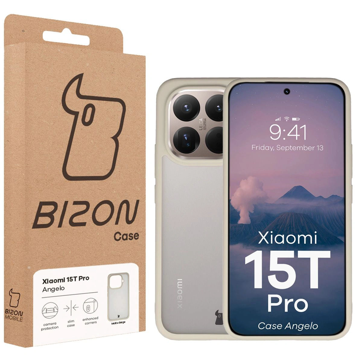 Handyhülle für Xiaomi 15T Pro, Bizon Case Angelo, Semitransparent mit beigem Rahmen