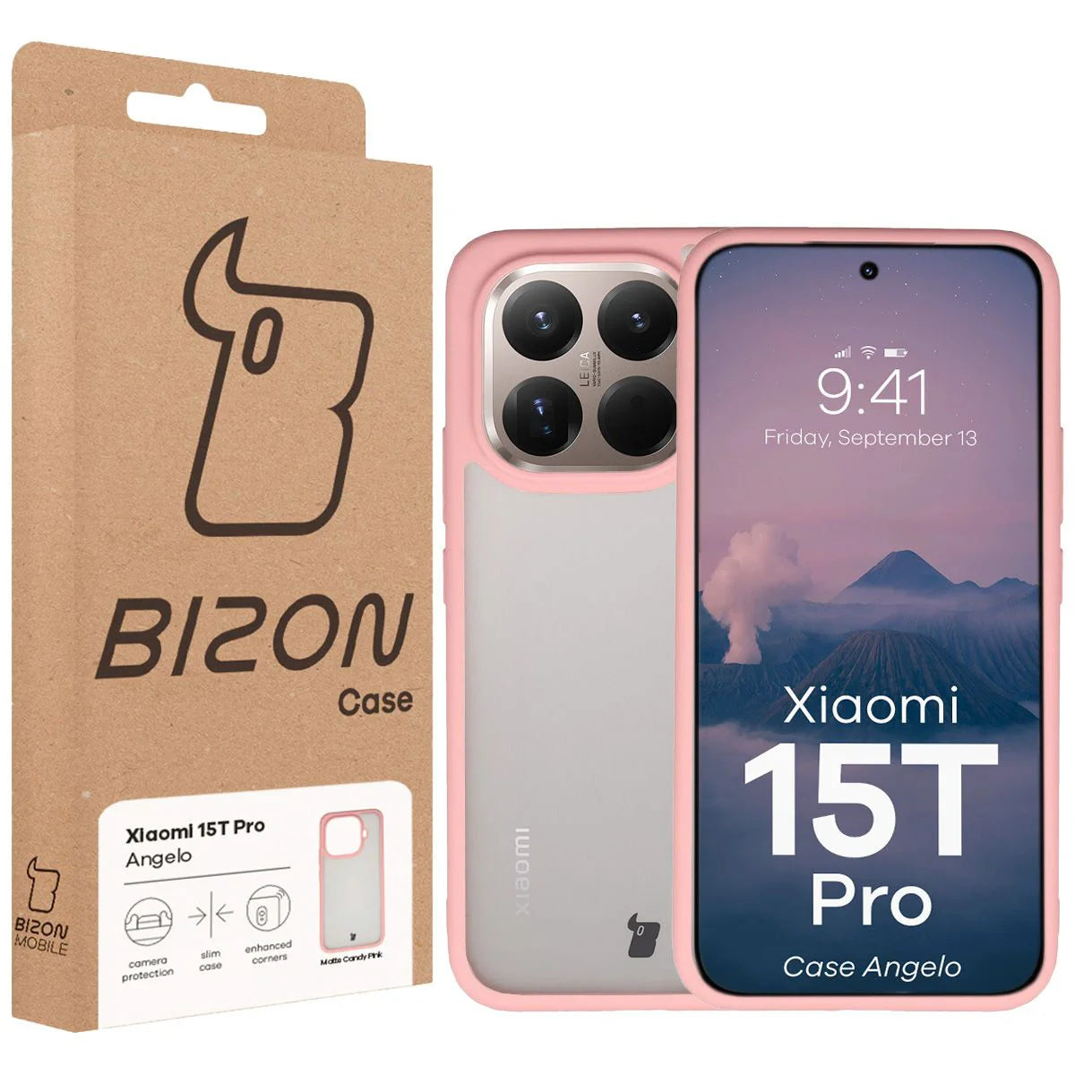 Handyhülle für Xiaomi 15T Pro, Bizon Case Angelo, Semitransparent mit hellrosa Rahmen