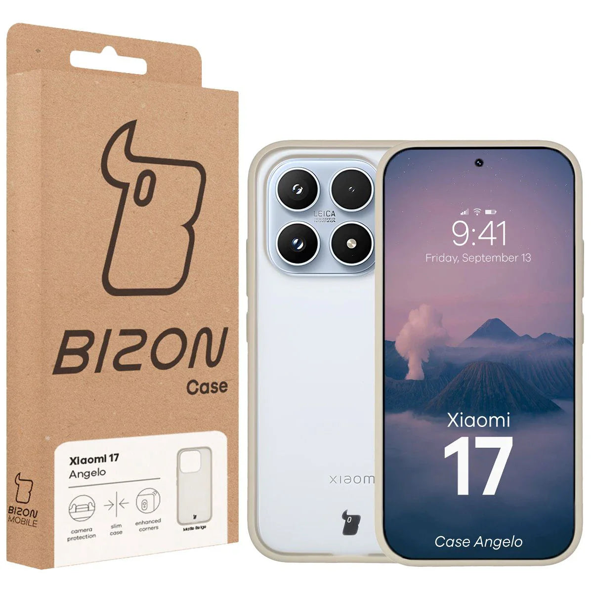 Handyhülle für Xiaomi 17, Bizon Case Angelo, Semitransparent mit beigem Rahmen