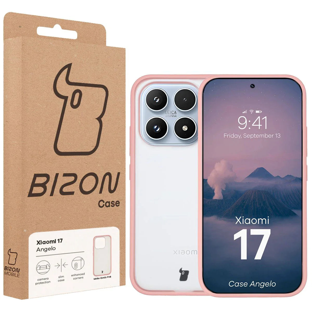 Handyhülle für Xiaomi 17, Bizon Case Angelo, Semitransparent mit hellrosa Rahmen