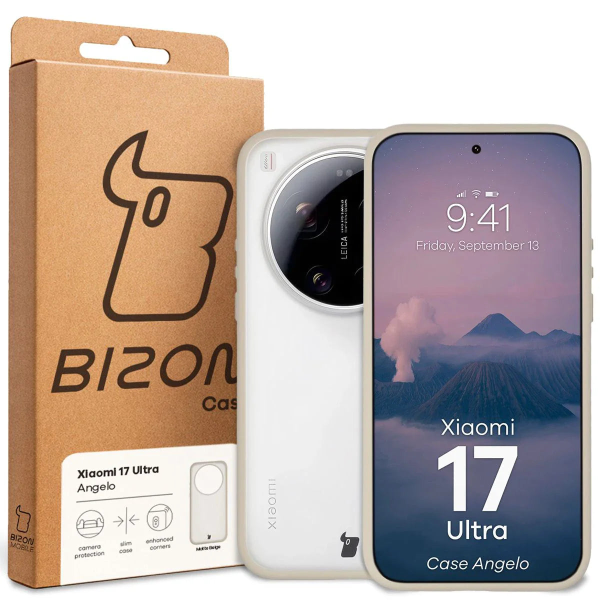 Handyhülle für Xiaomi 17 Ultra, Bizon Case Angelo, Semitransparent mit beigem Rahmen