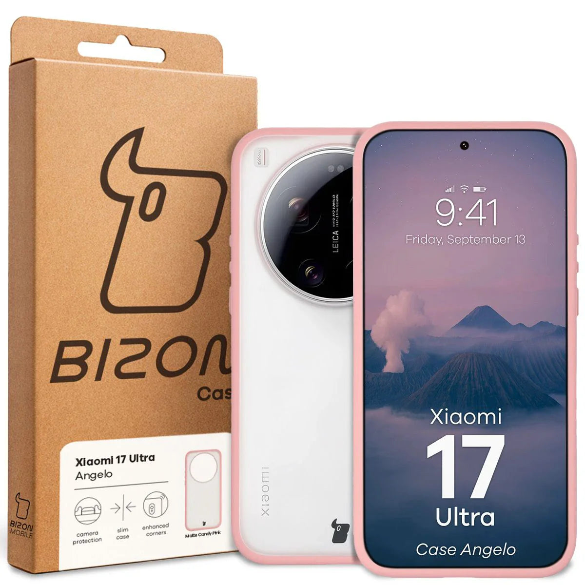 Handyhülle für Xiaomi 17 Ultra, Bizon Case Angelo, Semitransparent mit hellrosa Rahmen