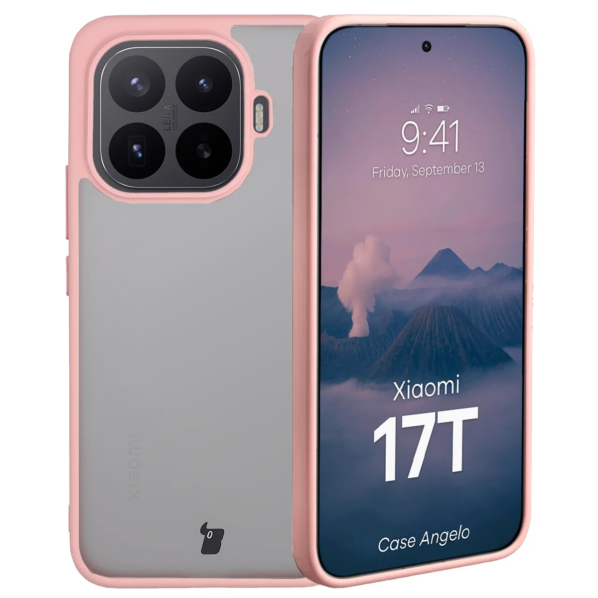 Handyhülle für Xiaomi 17T, Bizon Case Angelo, Semitransparent mit hellrosem Rahmen