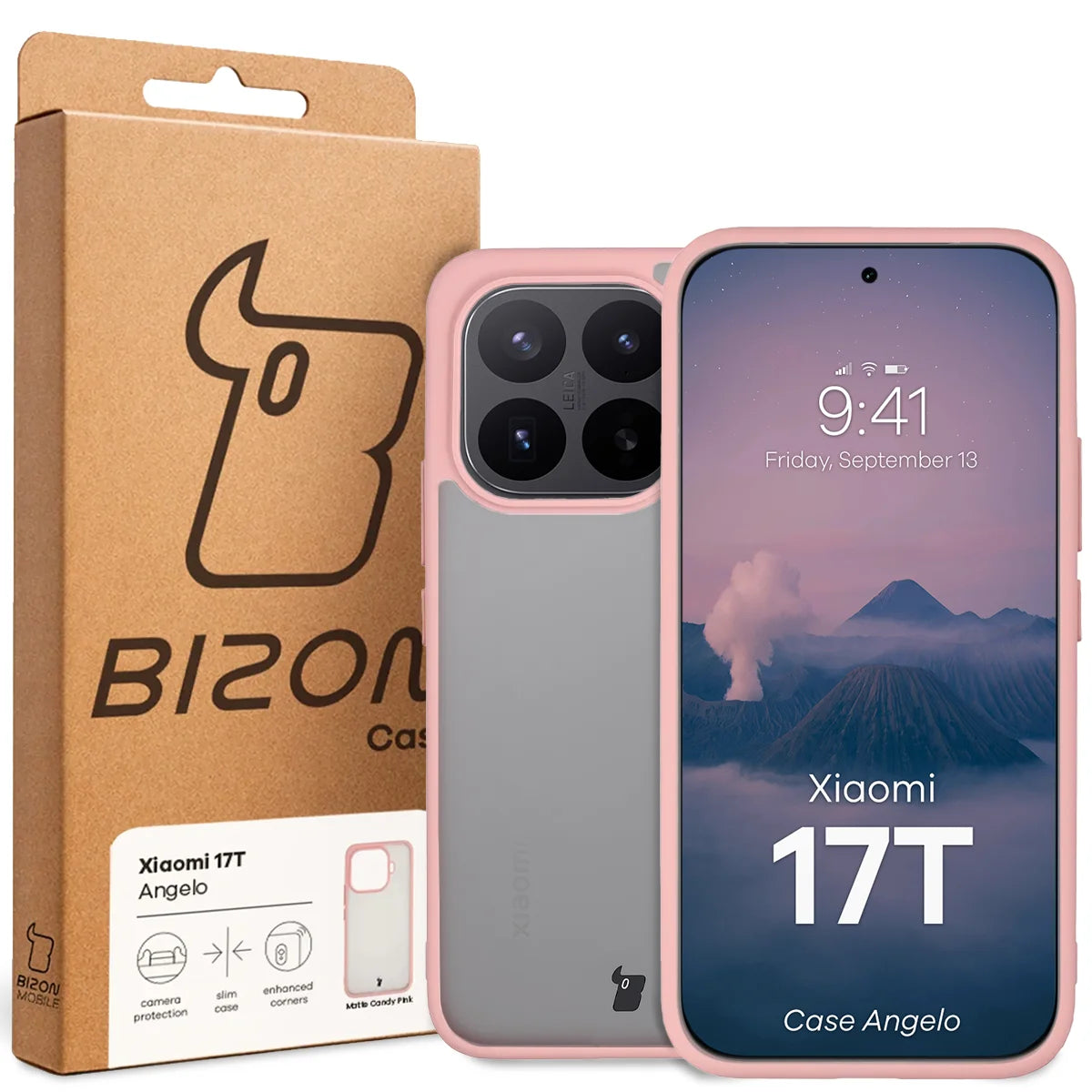 Handyhülle für Xiaomi 17T, Bizon Case Angelo, Semitransparent mit hellrosem Rahmen