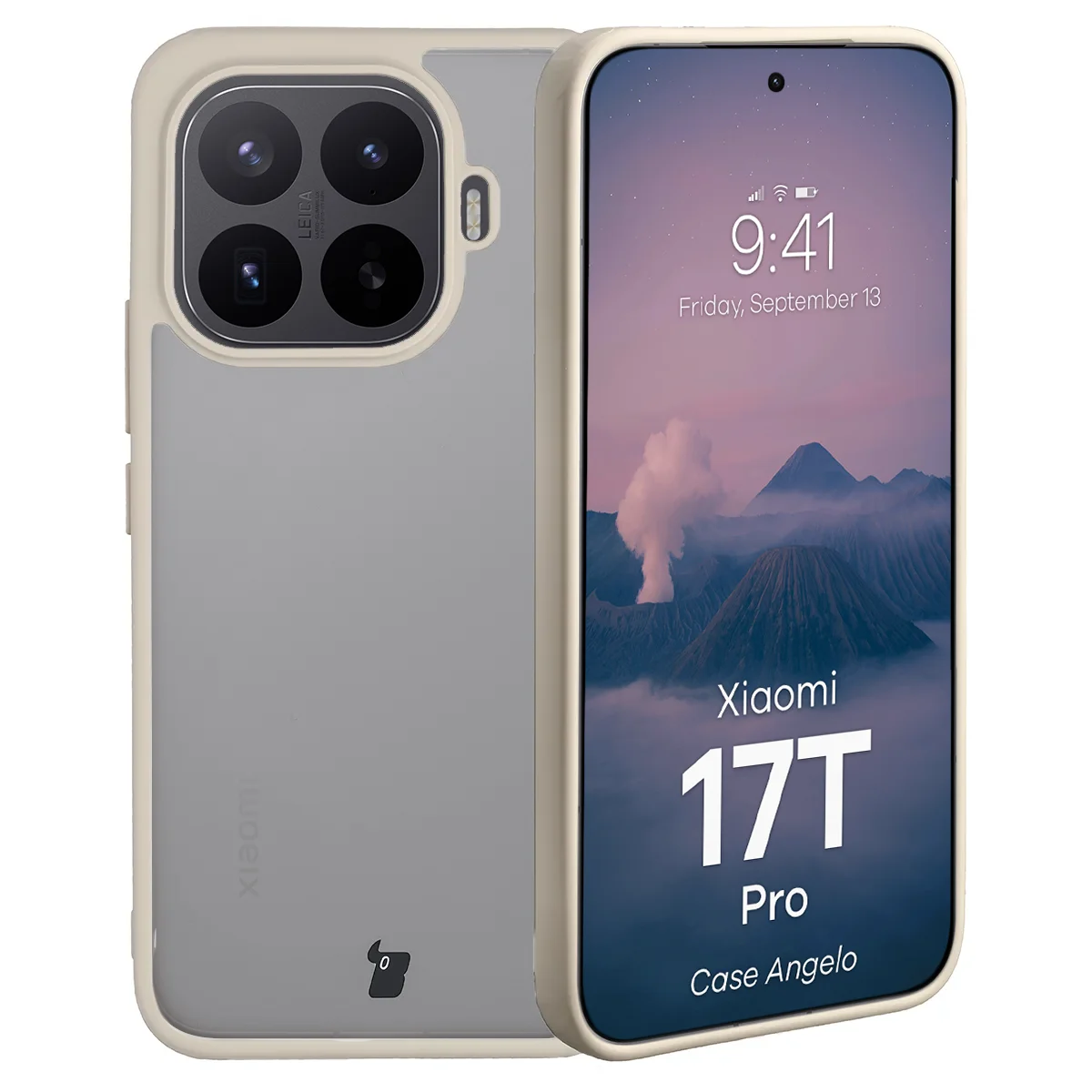 Handyhülle für Xiaomi 17T Pro, Bizon Case Angelo, Semitransparent mit beigem Rahmen