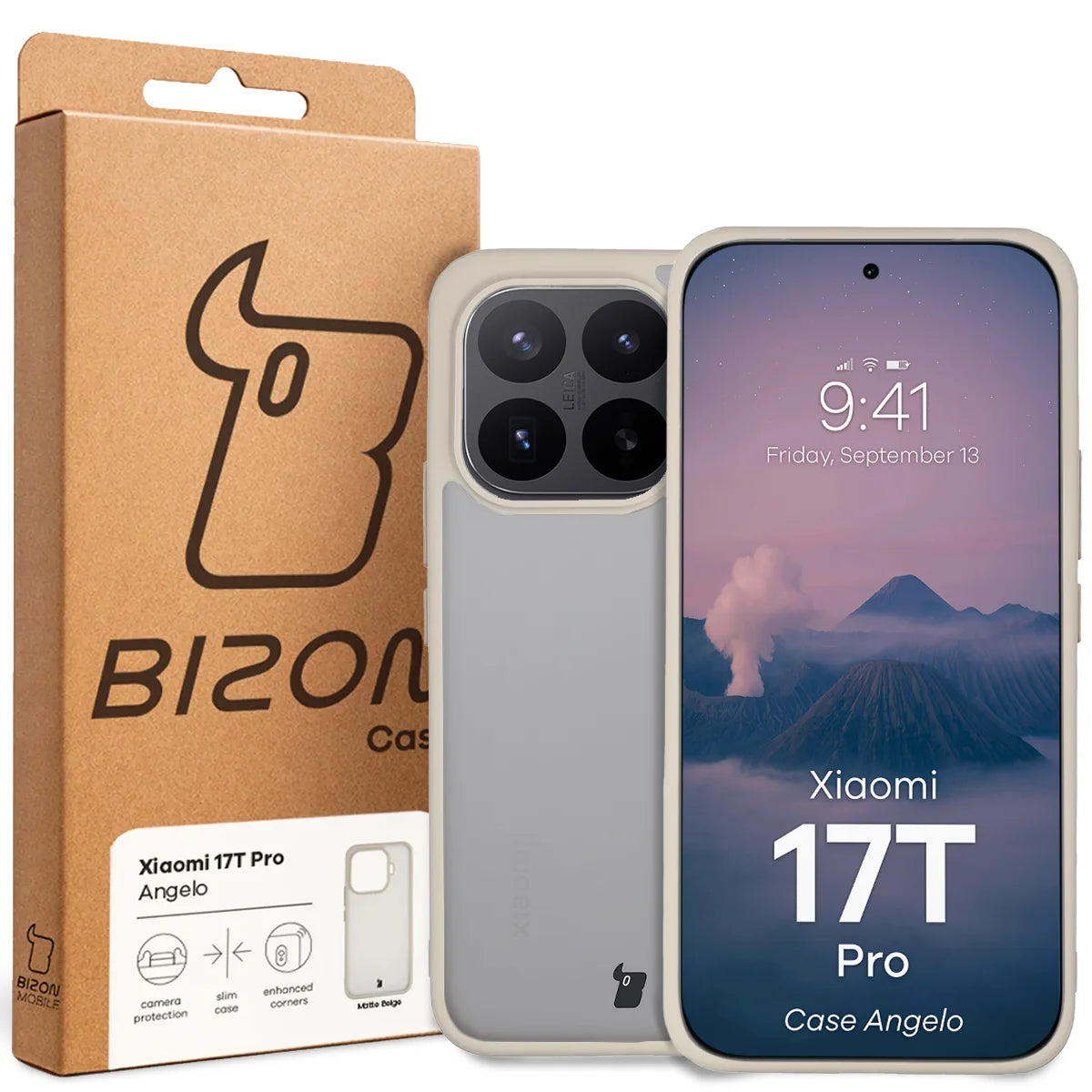 Handyhülle für Xiaomi 17T Pro, Bizon Case Angelo, Semitransparent mit beigem Rahmen