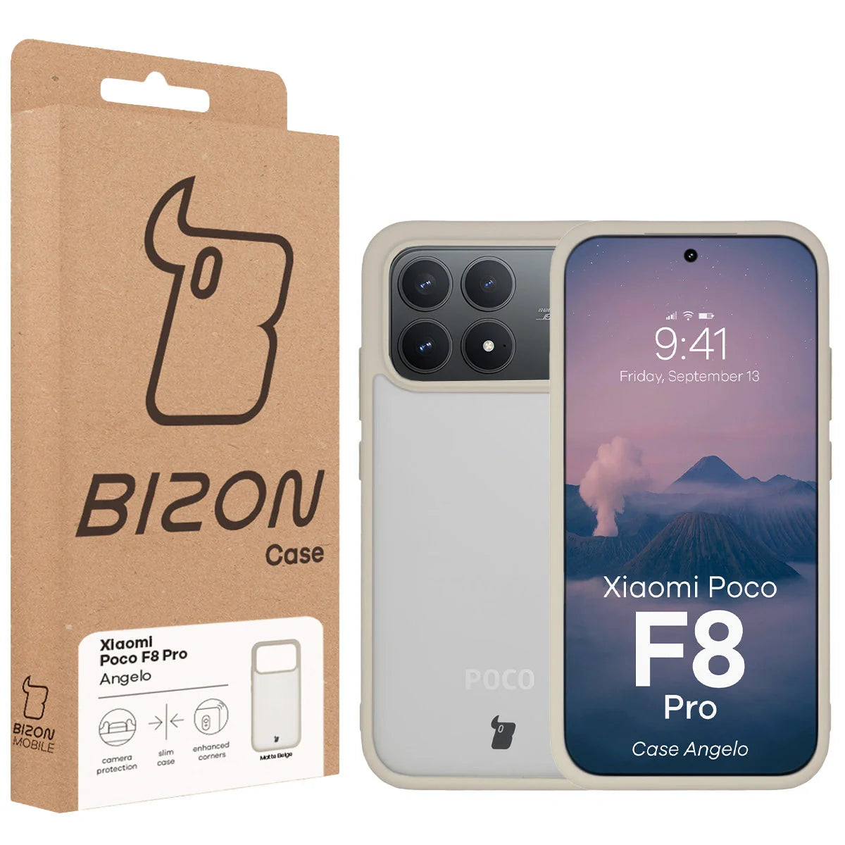 Handyhülle für Xiaomi POCO F8 Pro, Bizon Case Angelo, Semitransparent mit beigem Rahmen