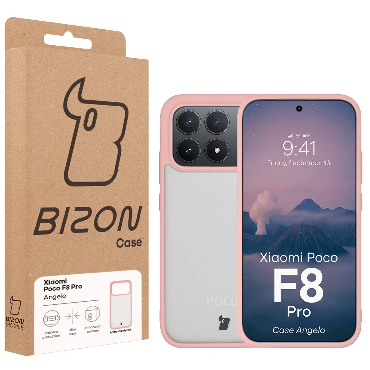 Handyhülle für Xiaomi POCO F8 Pro, Bizon Case Angelo, Semitransparent mit hellrosa Rahmen
