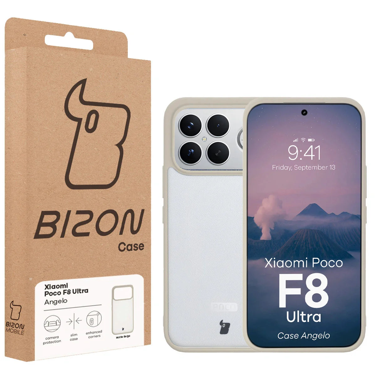 Handyhülle für Xiaomi POCO F8 Ultra, Bizon Case Angelo, Semitransparent mit beigem Rahmen