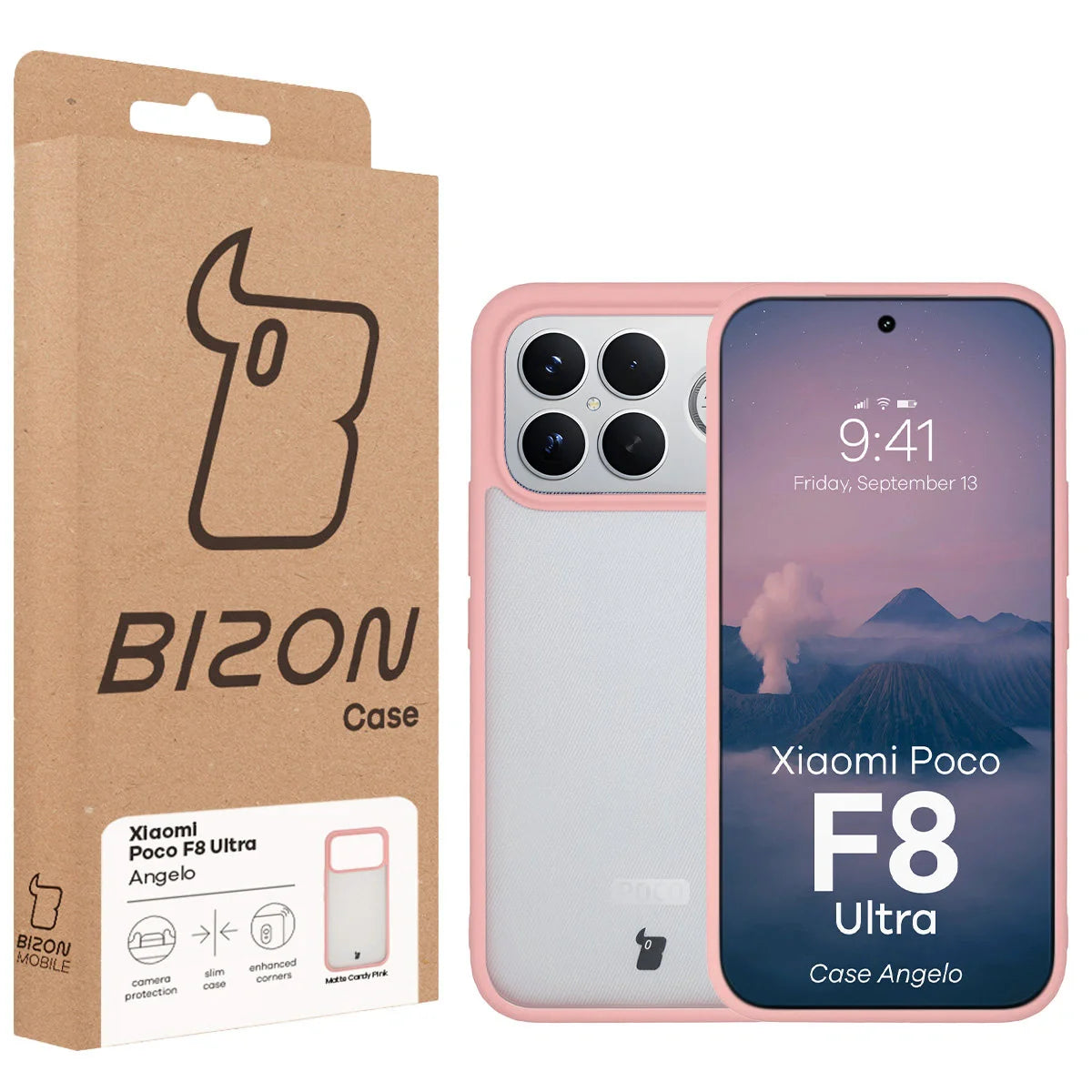 Handyhülle für Xiaomi POCO F8 Ultra, Bizon Case Angelo, Semitransparent mit hellrosa Rahmen