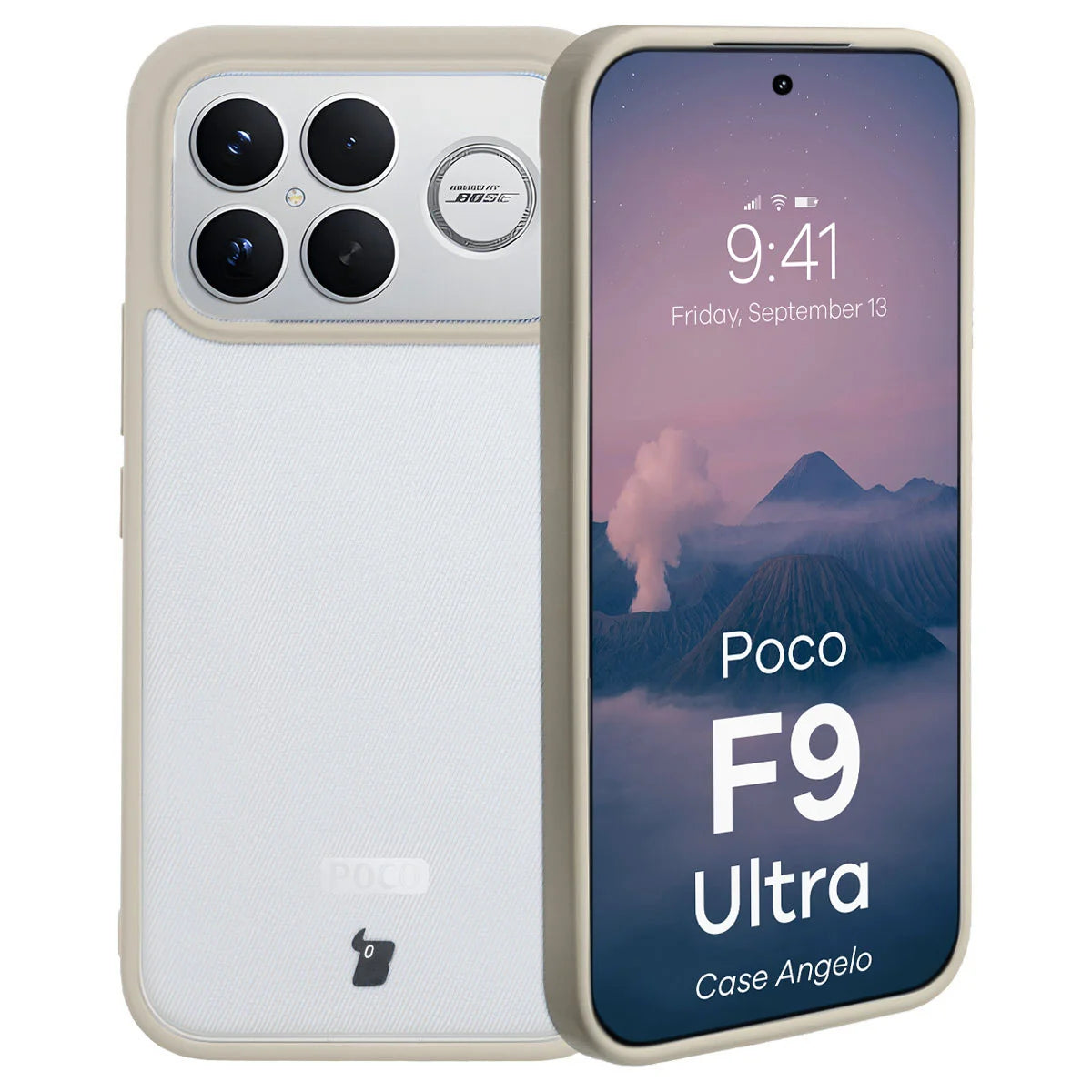 Handyhülle für Xiaomi POCO F9 Ultra, Bizon Case Angelo, Semitransparent mit beigem Rahmen (1/6)