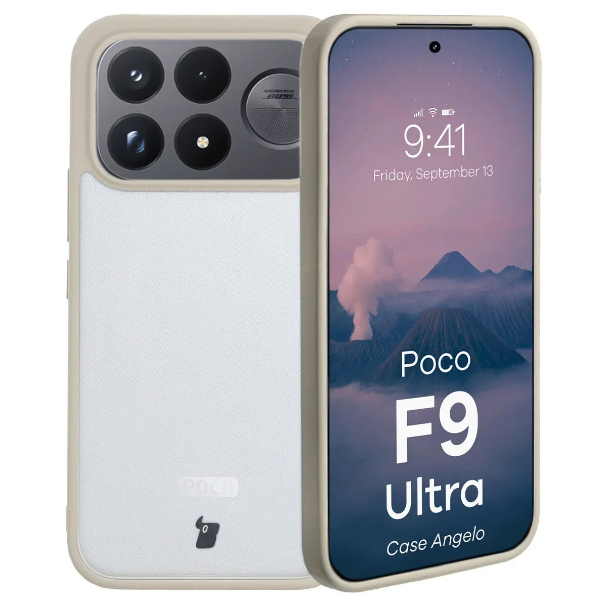 Handyhülle für Xiaomi POCO F9 Ultra, Bizon Case Angelo, Semitransparent mit beigem Rahmen (1/6)