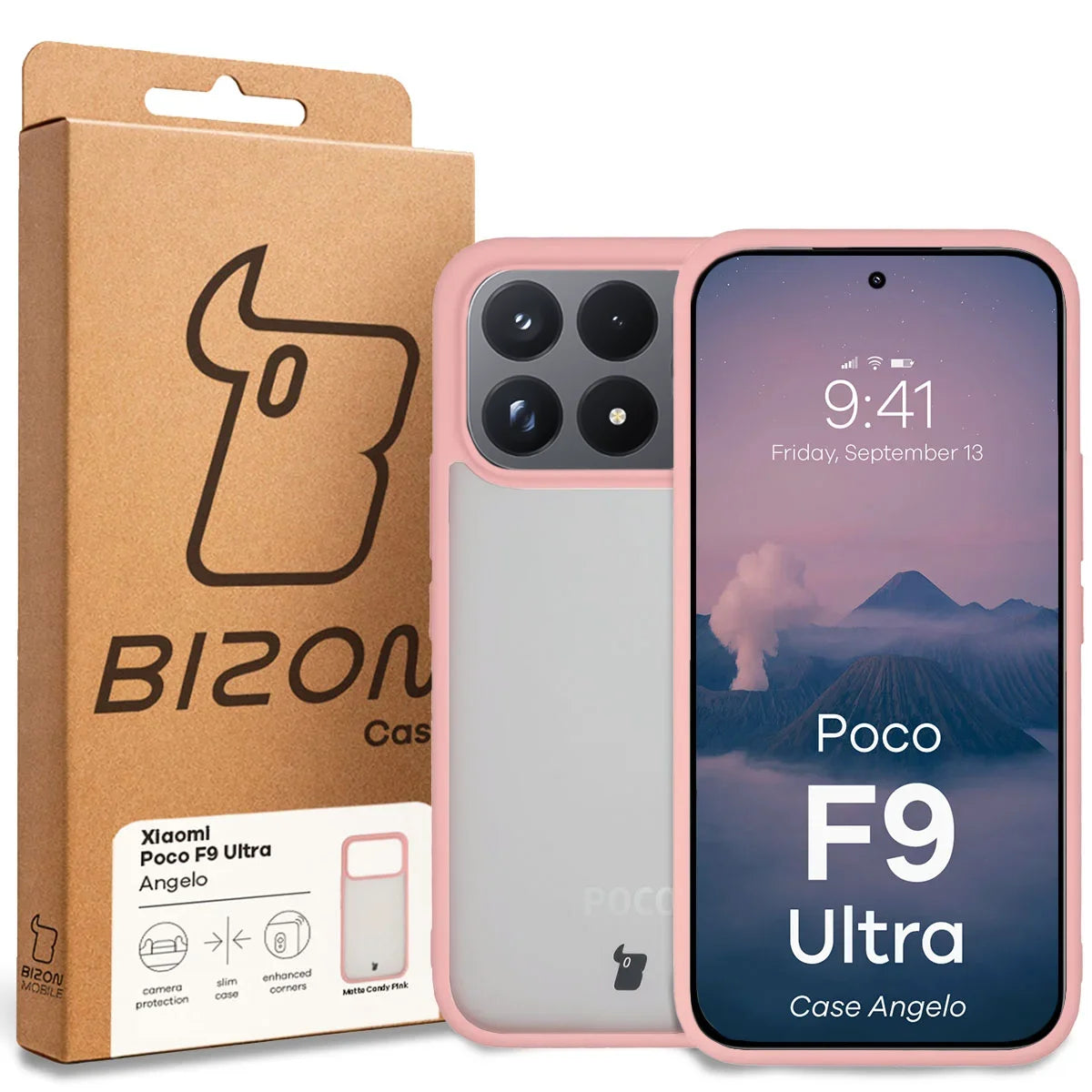 Handyhülle für Xiaomi POCO F9 Ultra, Bizon Case Angelo, Semitransparent mit hellrosem Rahmen (6/6)