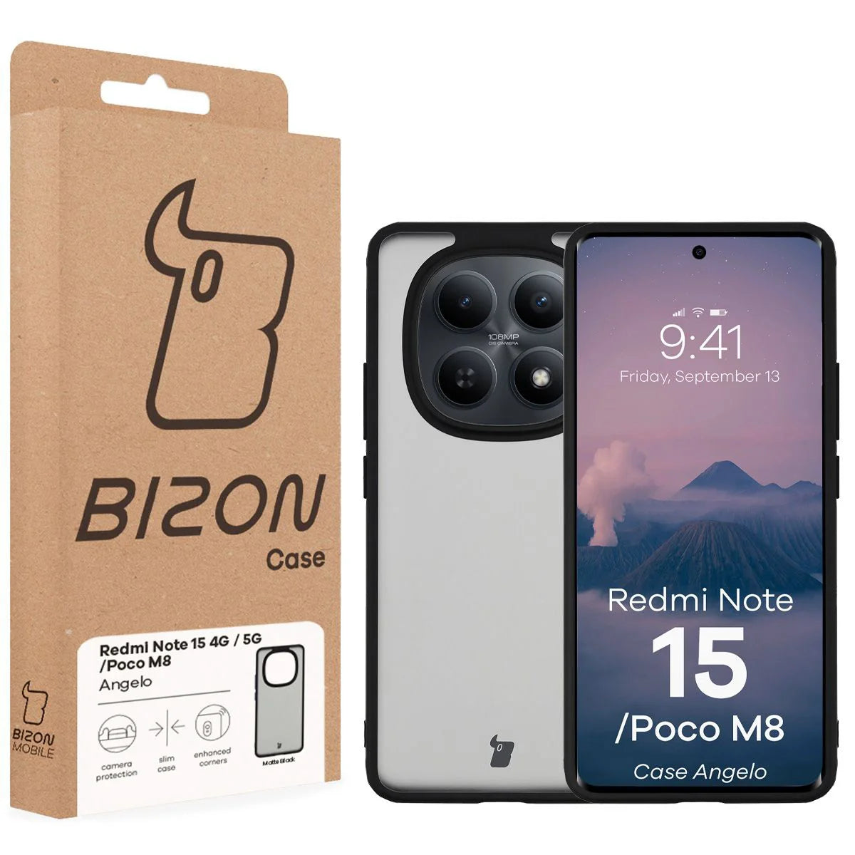 Handyhülle für Xiaomi Redmi Note 15 4G / 5G / POCO M8 5G, Bizon Case Angelo, Getönte mit schwarzem Rahmen