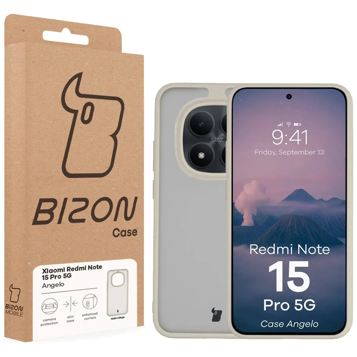 Handyhülle für Xiaomi Redmi Note 15 Pro 5G, Bizon Case Angelo, Semitransparent mit beigem Rahmen