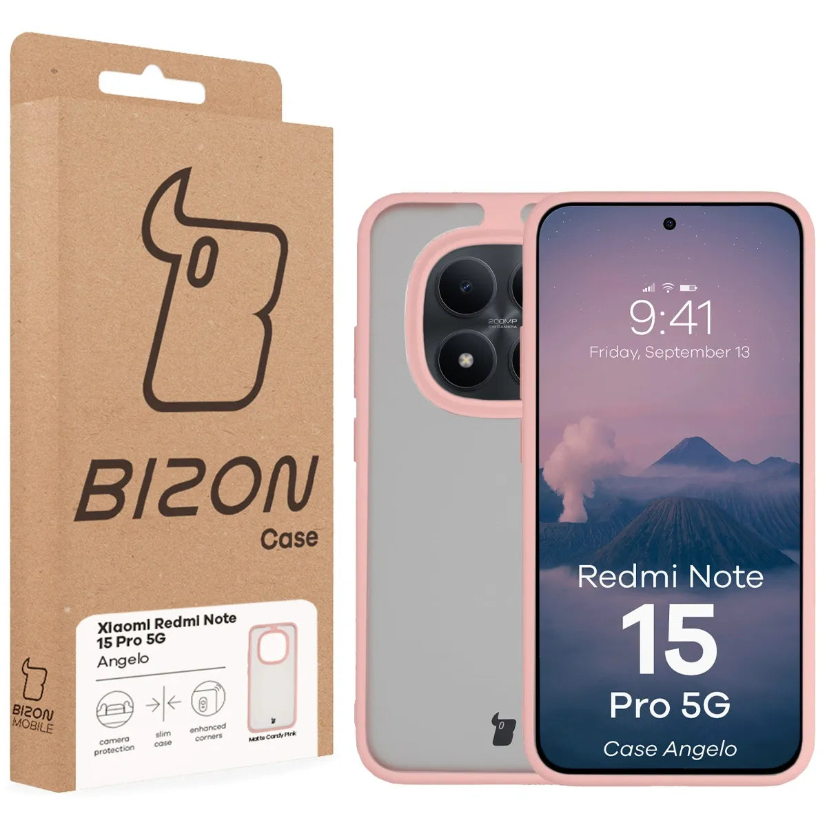 Handyhülle für Xiaomi Redmi Note 15 Pro 5G, Bizon Case Angelo, Semitransparent mit hellrosa Rahmen