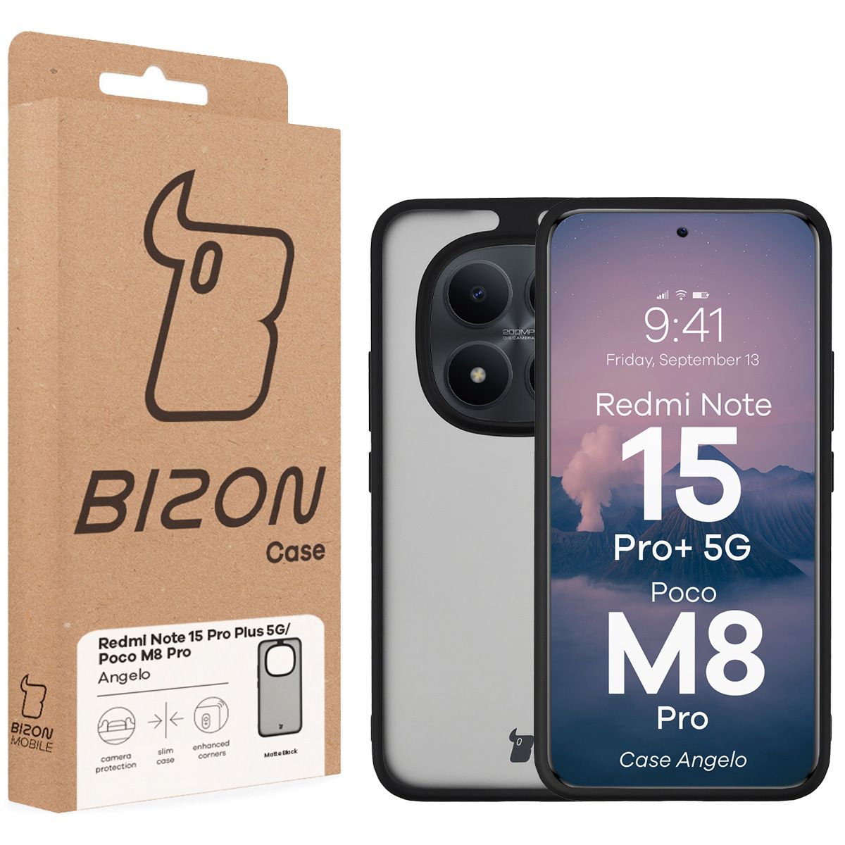 Handyhülle für Xiaomi Redmi Note 15 Pro Plus 5G / POCO M8 Pro 5G, Bizon Case Angelo, Getönte mit schwarzem Rahmen