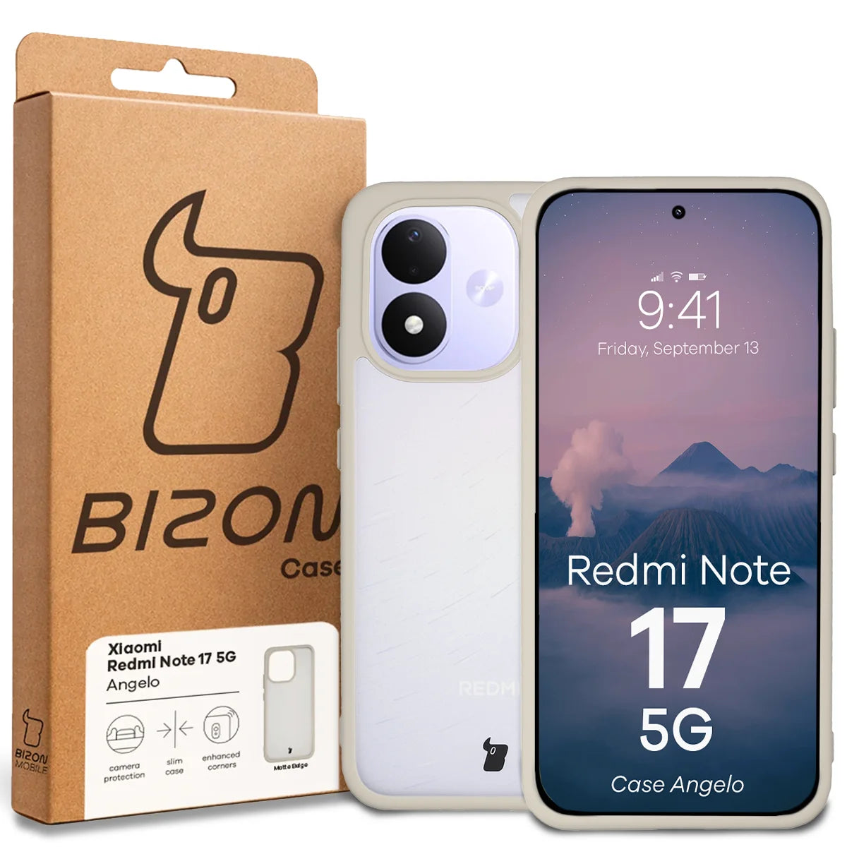 Handyhülle für Xiaomi Redmi Note 17 5G, Bizon Case Angelo, Semitransparent mit beigem Rahmen (6/6)