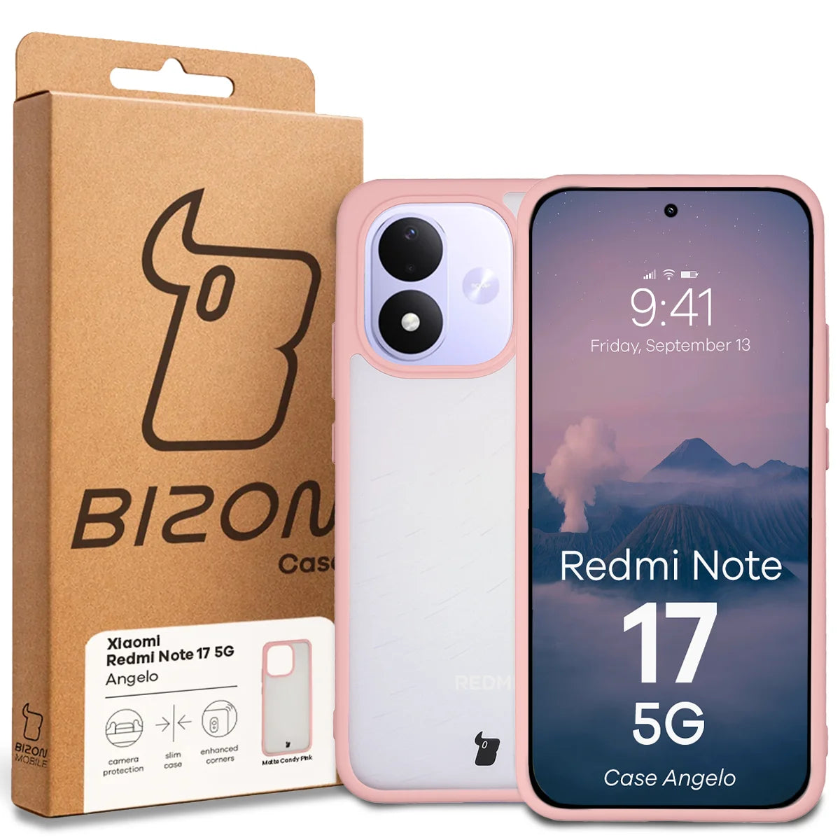 Handyhülle für Xiaomi Redmi Note 17 5G, Bizon Case Angelo, Semitransparent mit hellrosem Rahmen (6/6)