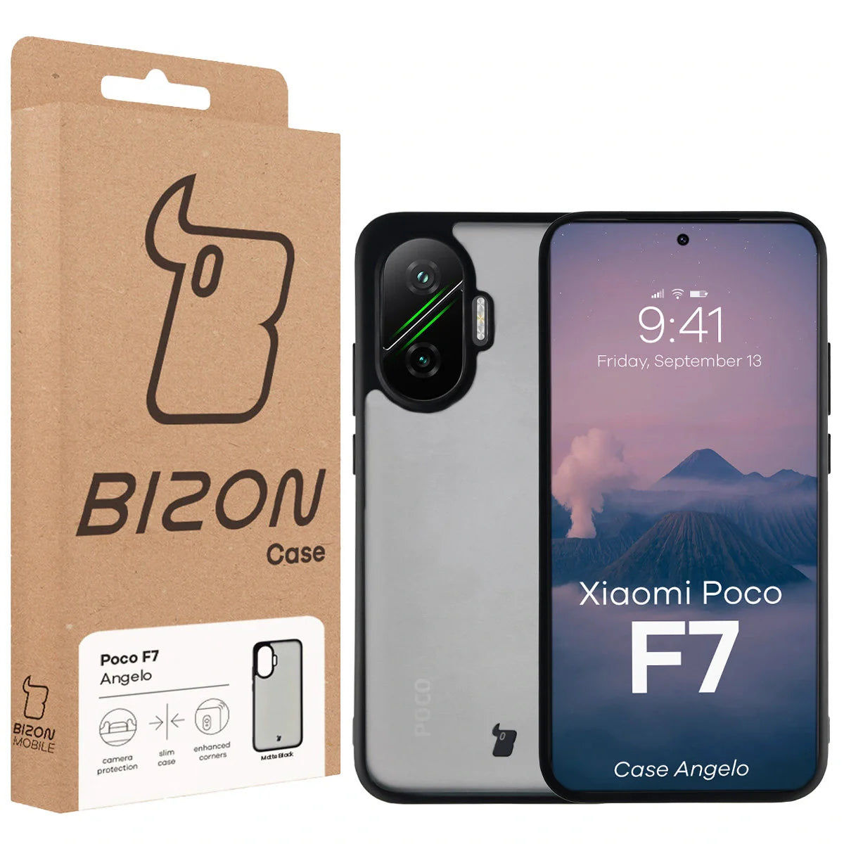 Handyhülle für Xiaomi POCO F7, Bizon Case Angelo, Getönte mit schwarzem Rahmen