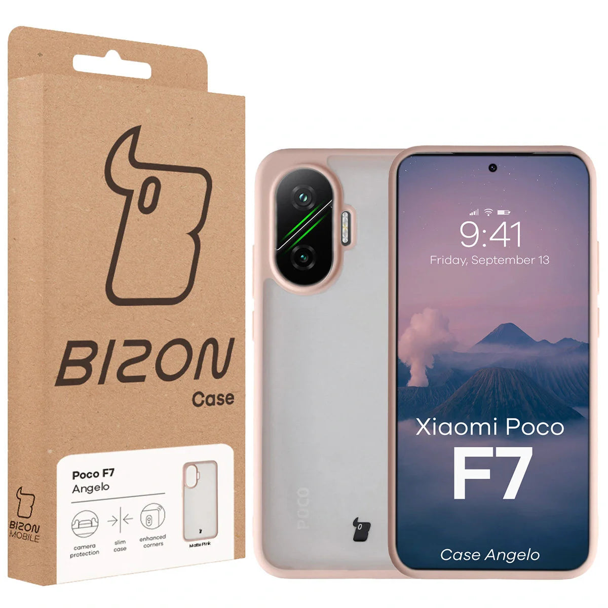 Handyhülle für Xiaomi POCO F7, Bizon Case Angelo, Semitransparent mit rosem Rahmen