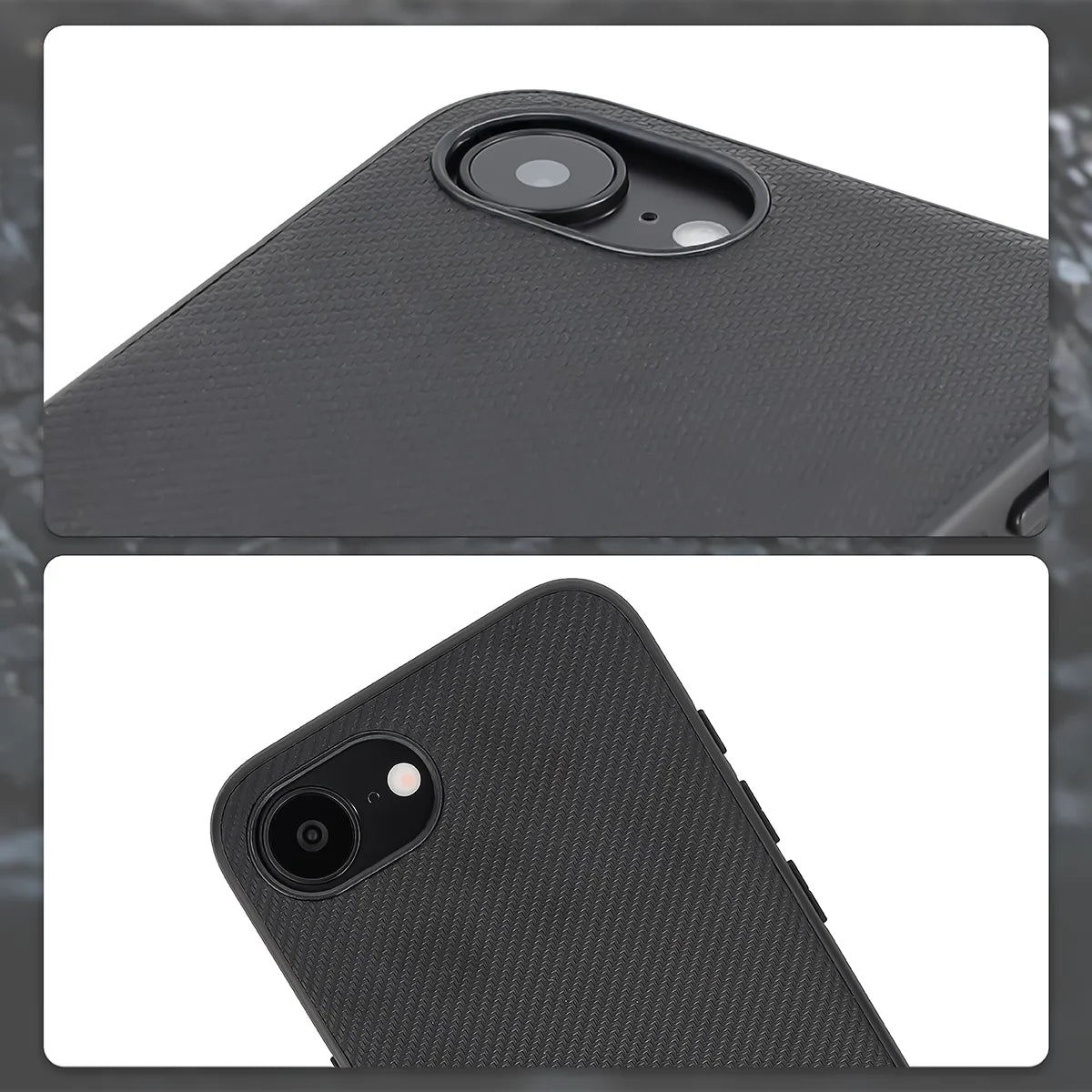 Hülle mit Handgelenkband für iPhone 17e / 16e, Bizon Case CarbO, Schwarz
